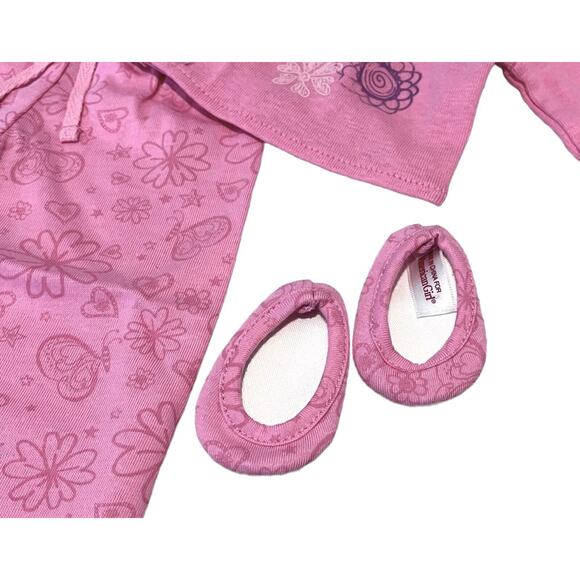 American Girl Doll PINK PAJAMAS + SLIPPERS & HEADBAND Long Sleeve Over Tank NEW - Picture 6 of 12